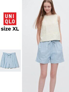 Uniqlo Linen Cotton Shorts in Aqua Blue